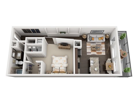 Floor plan for studio, 1 bath, 743 sqft